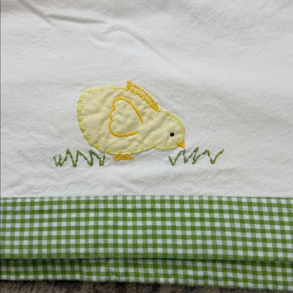Pottery Barn Kids Easter Cotton Tablecloth Bunny Embroidered Square 60”x61”
